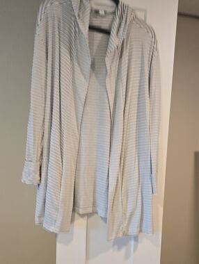Daily Ritual Black & White Striped Hooded Cardigan With Pockets
